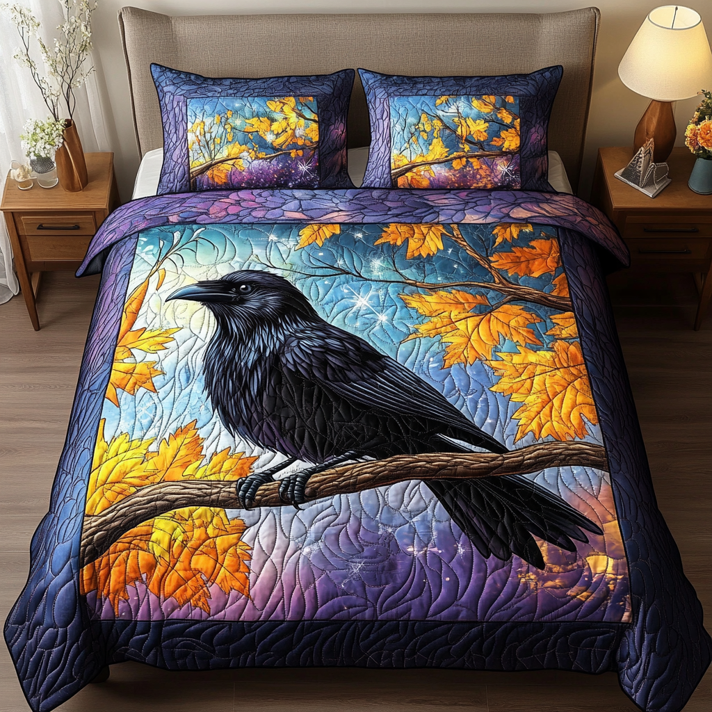 Crow Flight Quilted Bedding Set Duvet Cover Bed Sheet Set Gifts For Crow Lovers Crow Flight Quilted Bedding Set Duvet Cover Bed Sheet Set Gifts For Crow Lovers
