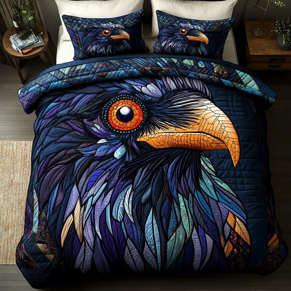 Crow Journey Quilted Bedding Set Duvet Cover Bed Sheet Set Crow Themed Gifts Crow Journey Quilted Bedding Set Duvet Cover Bed Sheet Set Crow Themed Gifts