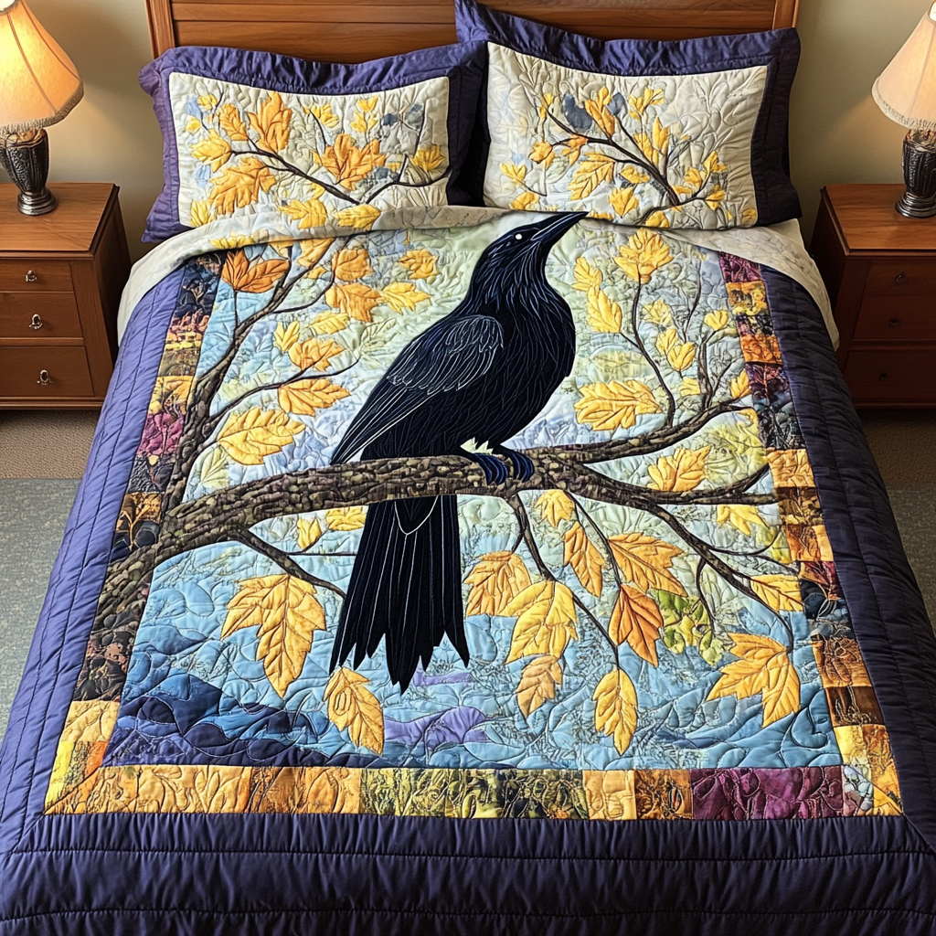 Crow Spirit Quilted Bedding Set Duvet Cover Bed Sheet Set Crow Gift Ideas Crow Spirit Quilted Bedding Set Duvet Cover Bed Sheet Set Crow Gift Ideas