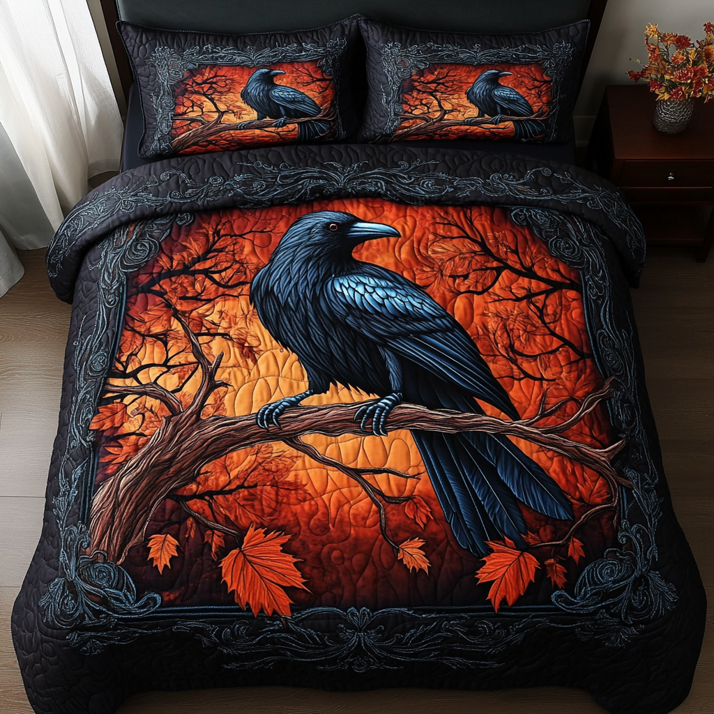 Crow Vision Quilted Bedding Set Duvet Cover Bed Sheet Set Gifts For Crow Lovers Crow Vision Quilted Bedding Set Duvet Cover Bed Sheet Set Gifts For Crow Lovers