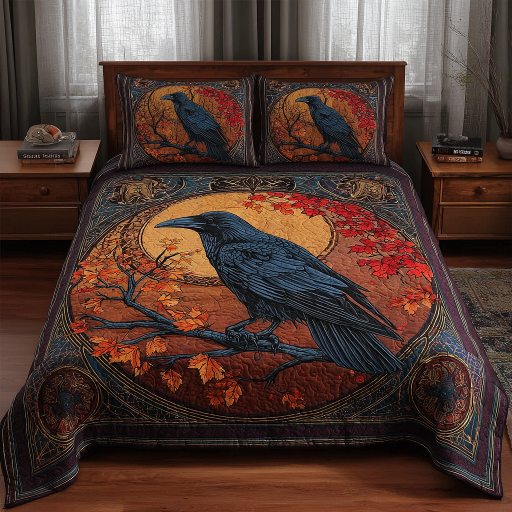 Crow Wings Quilted Bedding Set Duvet Cover Bed Sheet Set Crow Themed Gifts Merch Crow Wings Quilted Bedding Set Duvet Cover Bed Sheet Set Crow Themed Gifts Merch