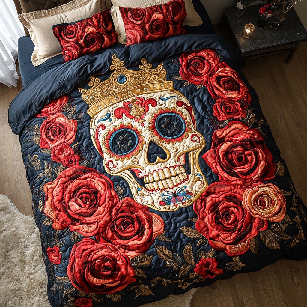 Crowned Death Quilted Bedding Set Duvet Cover Bed Sheet Set Gifts With Skulls On Them Crowned Death Quilted Bedding Set Duvet Cover Bed Sheet Set Gifts With Skulls On Them