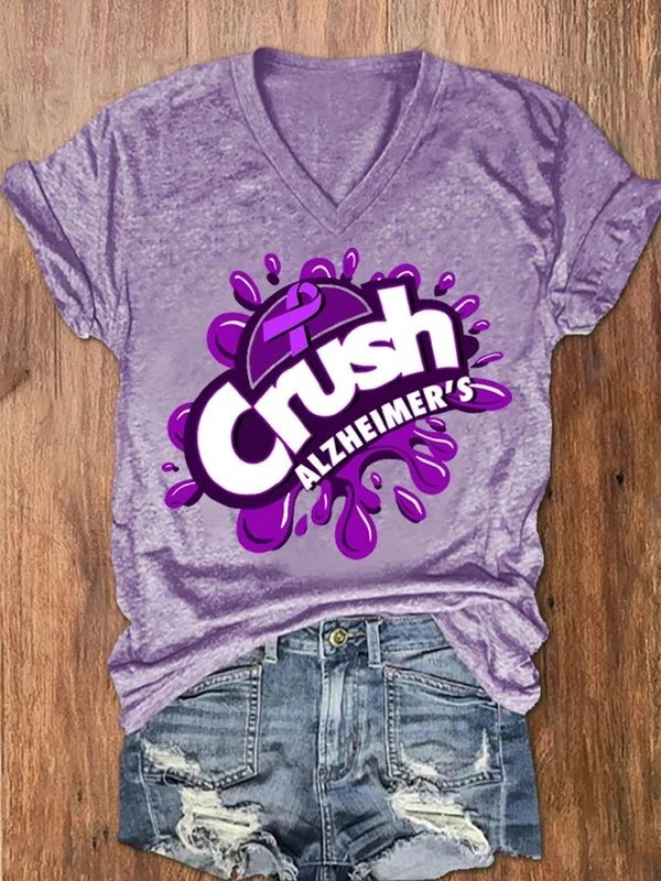 Crush Alzheimer's V-neck T-Shirt Alzheimer's Awareness Month V-neck For Women Gift Crush Alzheimer's V-neck T-Shirt Alzheimer's Awareness Month V-neck For Women Gift