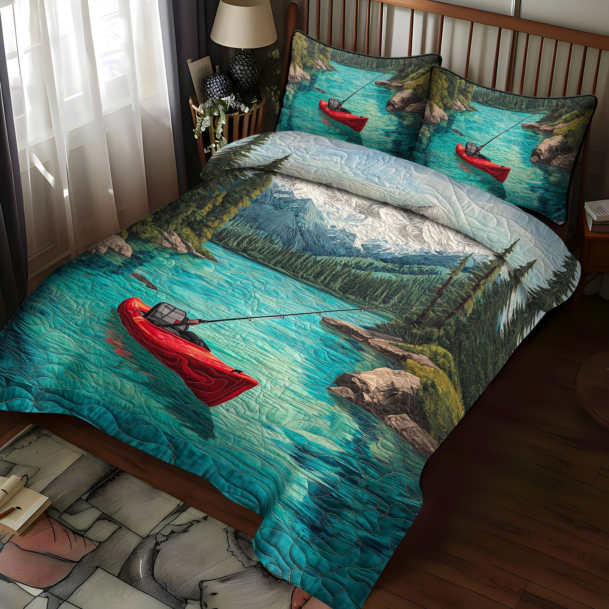 Crystal Lake Views Quilted Bedding Set Duvet Cover Bed Sheet Set Best Gifts For Kayakers Crystal Lake Views Quilted Bedding Set Duvet Cover Bed Sheet Set Best Gifts For Kayakers