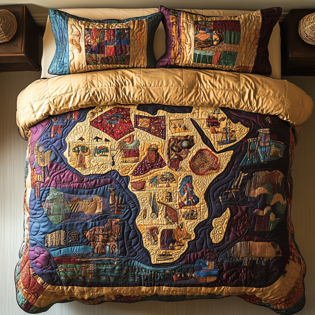 Cultural Continent Quilted Bedding Set Duvet Cover Merch Black Women Melanin Gifts
