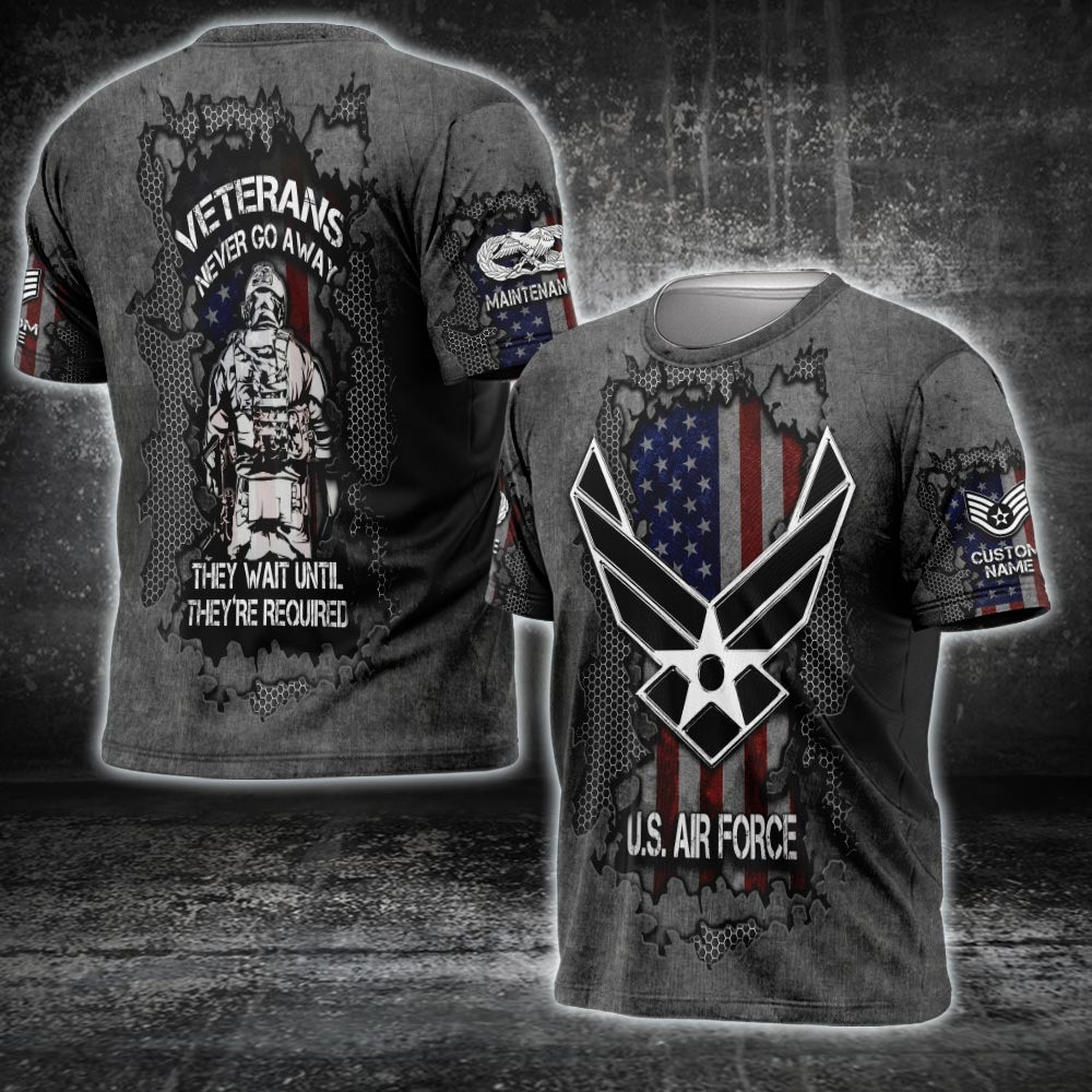 Custom Air Force Badge Shirt Veterans Never Go Away They Wait Until They_re Required T-Shirt Custom Air Force Badge Shirt Veterans Never Go Away They Wait Until They_re Required T-Shirt