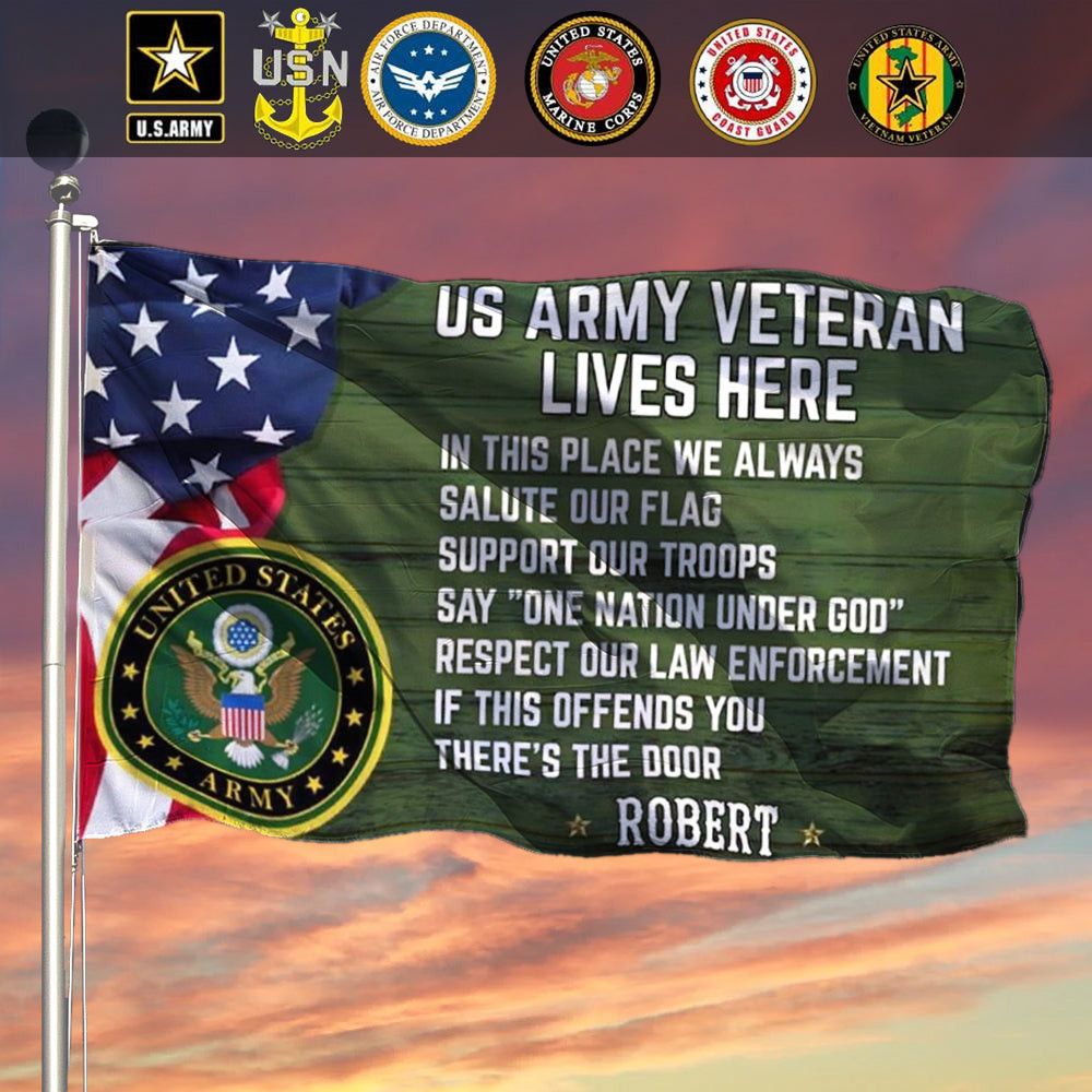 Custom Army Veteran Lives Here Flag In This Place We Always Salute Our Flag Patriotic Custom Army Veteran Lives Here Flag In This Place We Always Salute Our Flag Patriotic