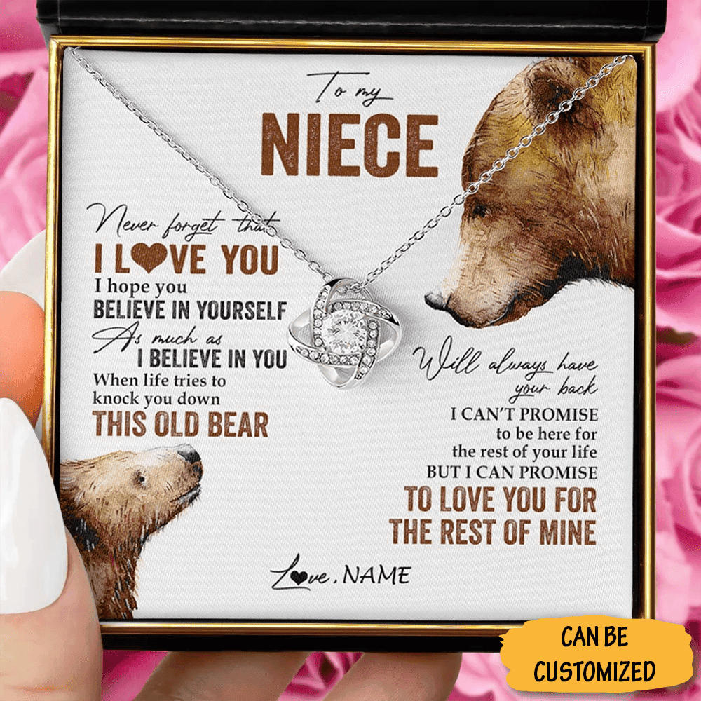 Custom Bear To My Niece Necklace From Uncle Sterling Silver Love Knot Necklace Keepsake Gifts For Niece Custom Bear To My Niece Necklace From Uncle Sterling Silver Love Knot Necklace Keepsake Gifts For Niece