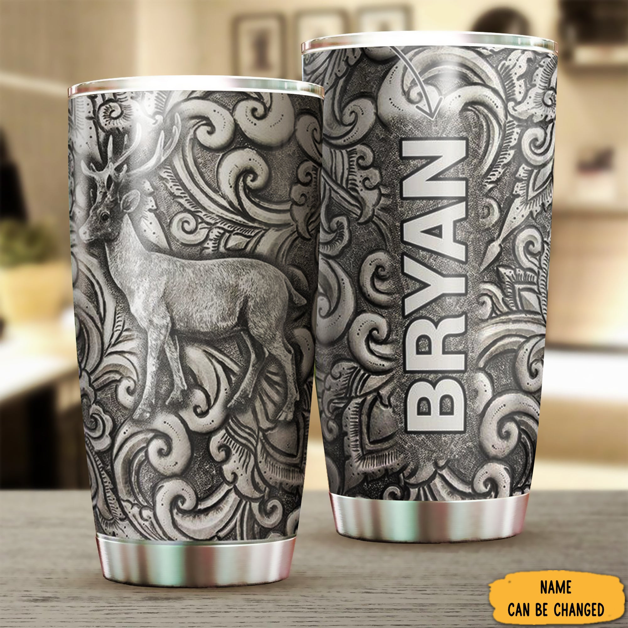 Custom Deer Silver Style Tumbler Personalized Stainless Steel Tumbler Gifts For Men Custom Deer Silver Style Tumbler Personalized Stainless Steel Tumbler Gifts For Men