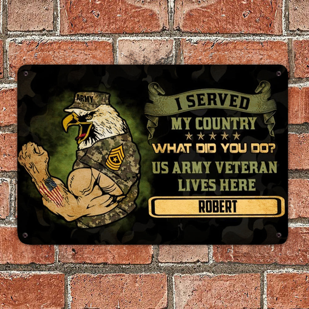 Custom Eagle US Army Veteran Metal Sign I Served My Country What Did You Do Signs Patriot Merch