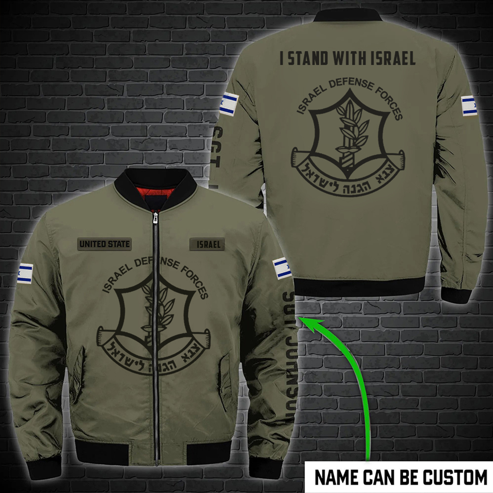 Custom IDF Bomber Jacket United States I Stand With Israel Jacket Israel Defense Forces Clothing Custom IDF Bomber Jacket United States I Stand With Israel Jacket Israel Defense Forces Clothing
