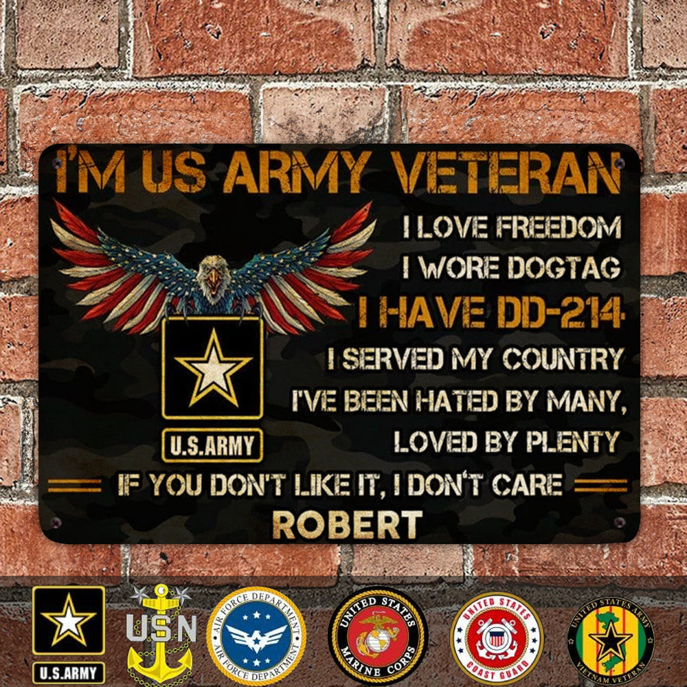 Custom I'm US Army Veteran I Have DD 214 Metal Sign Patriotic USA Eagle Veteran Wall Art Sign Custom I'm US Army Veteran I Have DD 214 Metal Sign Patriotic USA Eagle Veteran Wall Art Sign