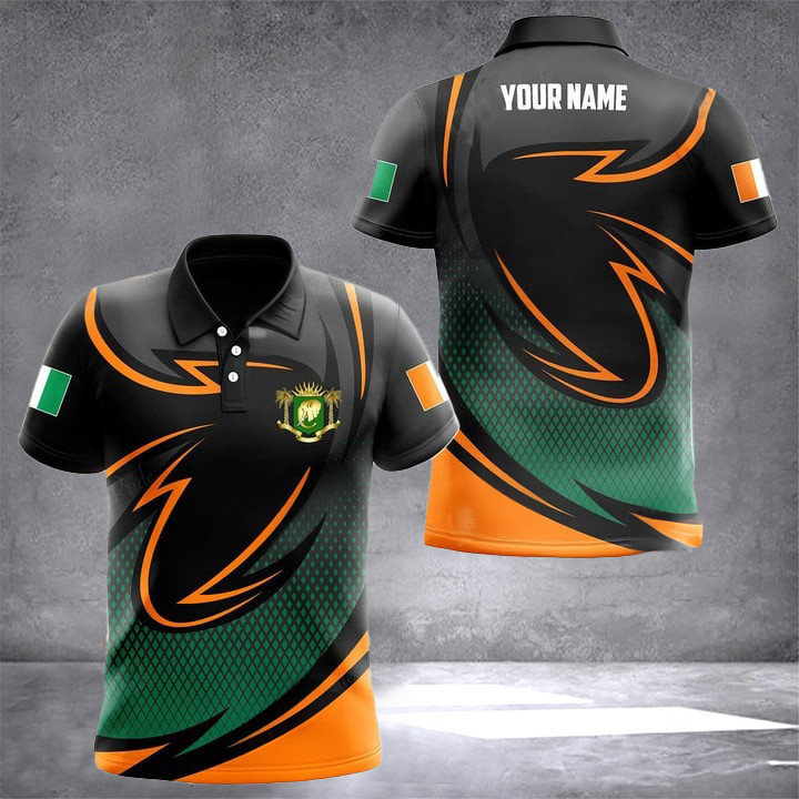 Custom Ivory Coast Coat Of Arms Neon Style Polo Shirt Ivorian Clothing Gifts For Ivorian Custom Ivory Coast Coat Of Arms Neon Style Polo Shirt Ivorian Clothing Gifts For Ivorian