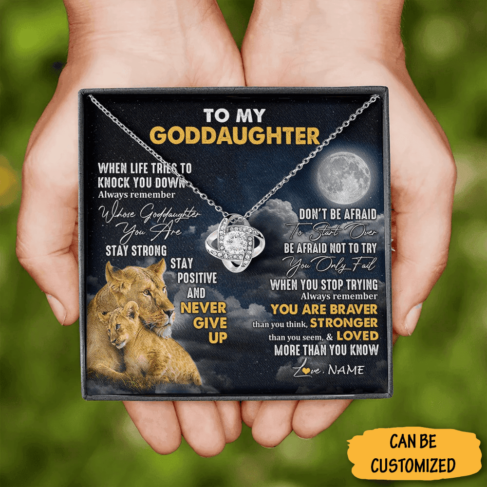Custom Lion To My Goddaughter Love Knot Necklace With Message Jewelry Necklaces Gifts From Godfather