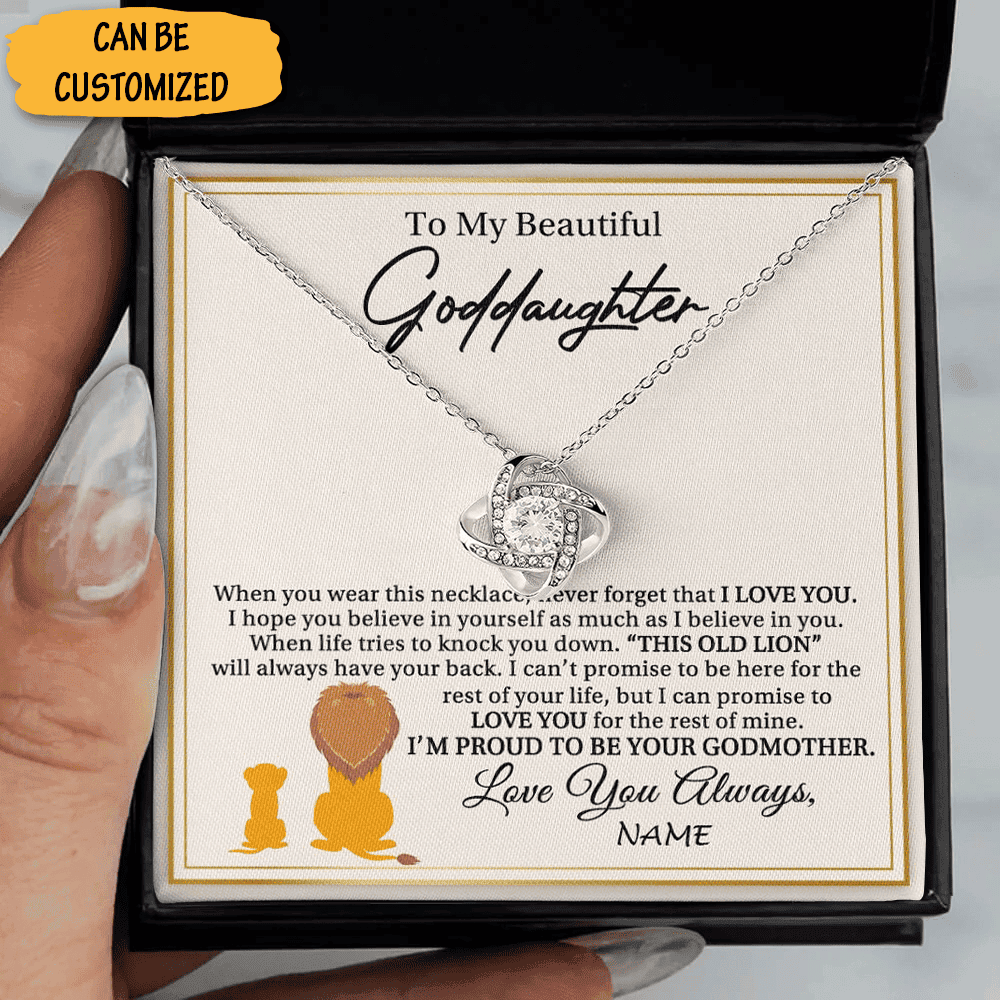 Custom Lion To My Goddaughter Necklace Silver Love Knot Necklace Keepsake Goddaughter Gifts From Godfather
