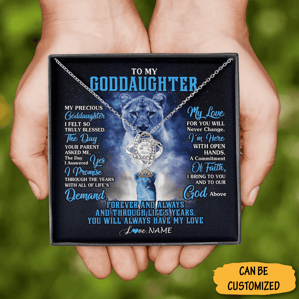 Custom Lion To My Goddaughter Necklace Sterling Silver Love Knot Pendant Necklace Jewellery Gift Box Custom Lion To My Goddaughter Necklace Sterling Silver Love Knot Pendant Necklace Jewellery Gift Box