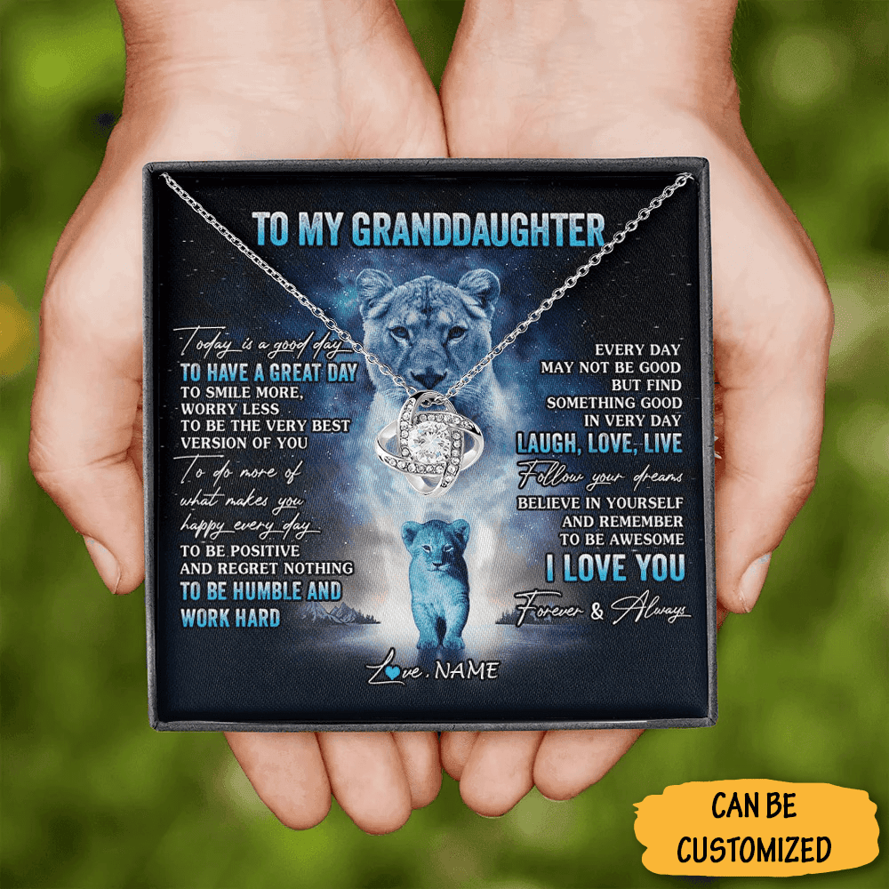 Custom Lion To My Granddaughter Necklace From Grandpa Love Knot Silver Necklace Special Christmas Gifts