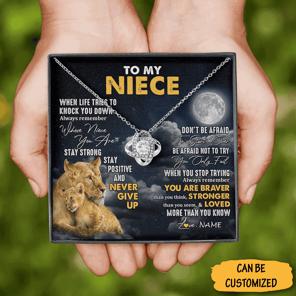 Custom Lion To My Niece Necklace From Uncle Love Knot Necklace Sentimental Graduation Gifts For Niece Custom Lion To My Niece Necklace From Uncle Love Knot Necklace Sentimental Graduation Gifts For Niece