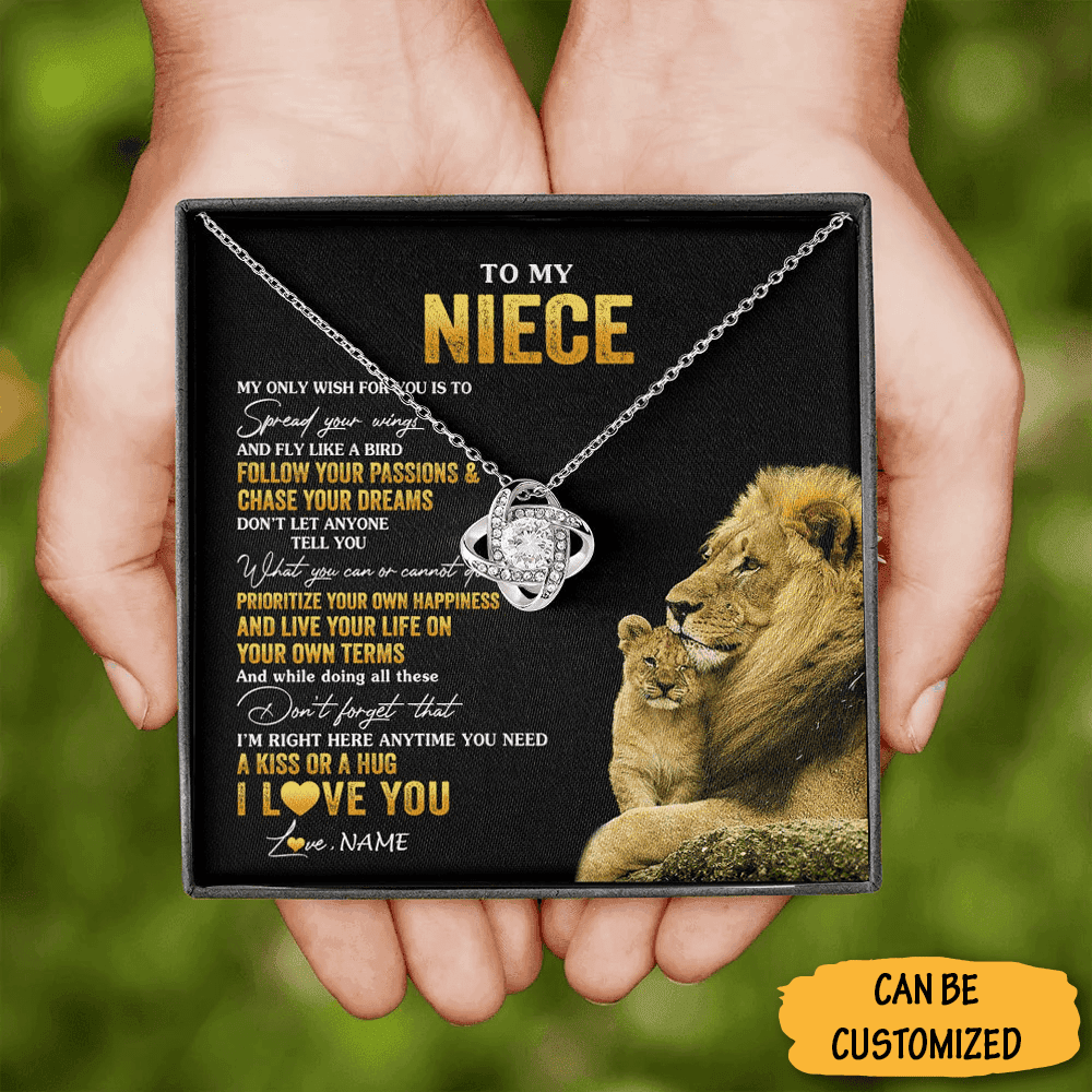 Custom Lion To My Niece Necklace From Uncle Sterling Silver Love Knot Necklace Keepsake Gifts For Niece Custom Lion To My Niece Necklace From Uncle Sterling Silver Love Knot Necklace Keepsake Gifts For Niece