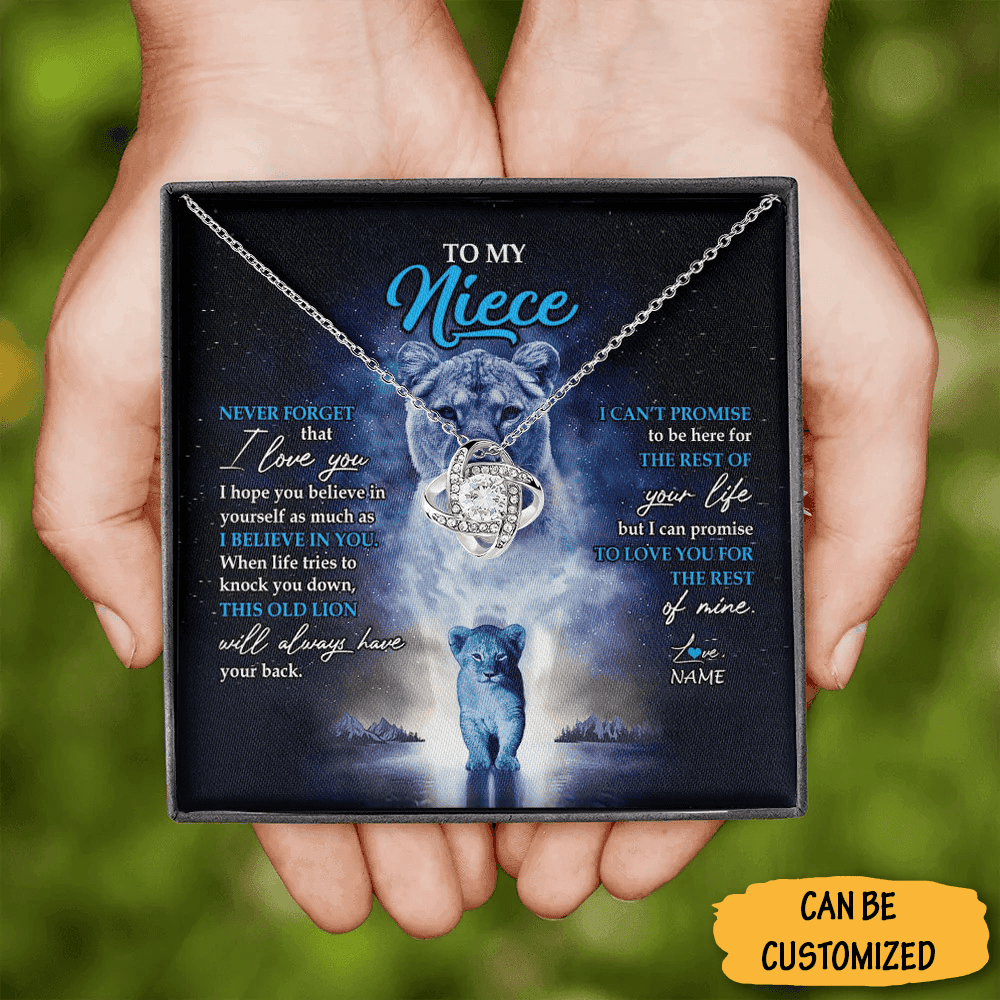 Custom Lion To My Niece Necklace Silver Love Knot Necklace Best Christmas Gifts For Niece From Uncle