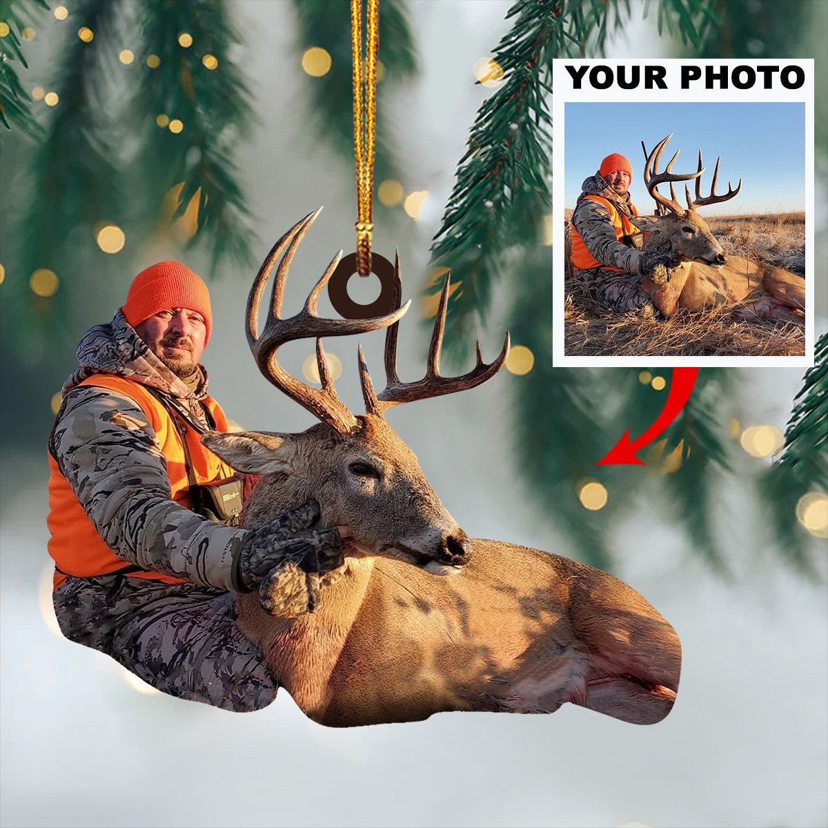 Custom Photo Deer Hunter Ornament Personalized Deer Hunting Christmas Tree Ornaments Custom Photo Deer Hunter Ornament Personalized Deer Hunting Christmas Tree Ornaments