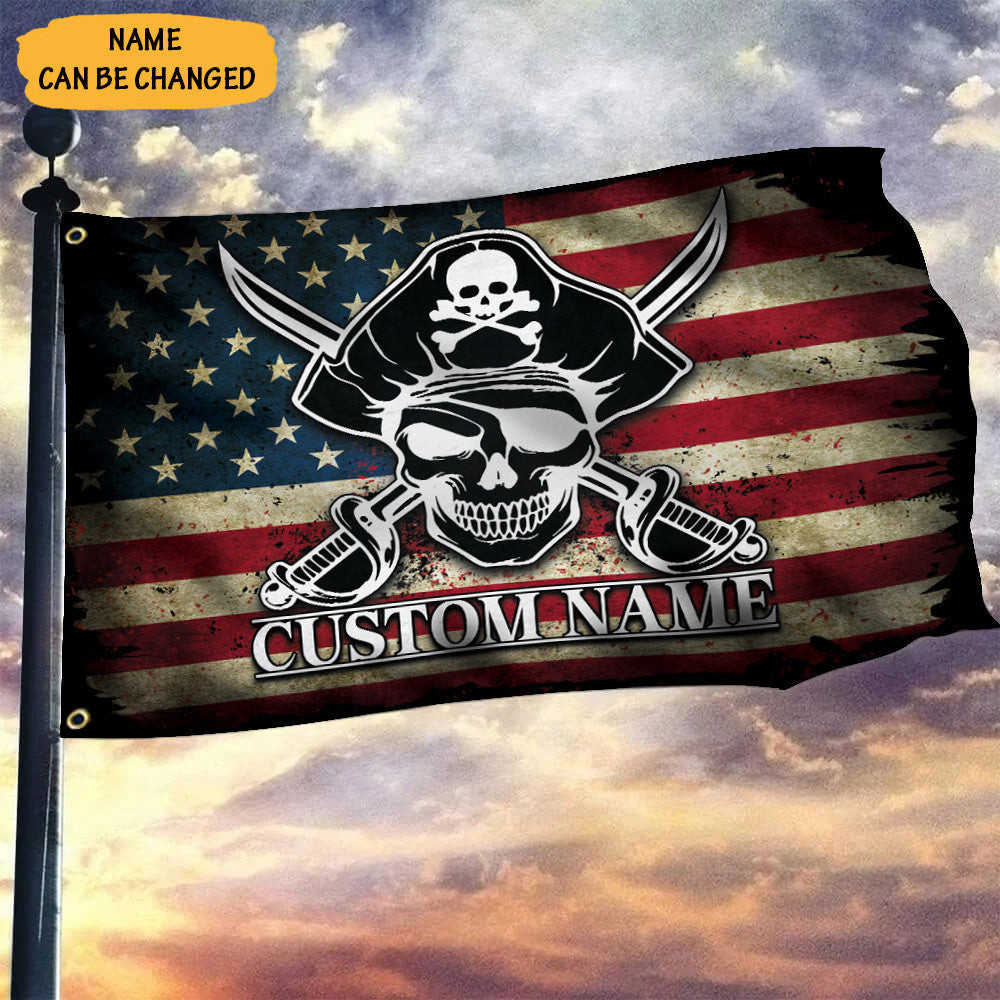 Custom Pirate Skull American Flag Vintage Old Skull And Crossbones Flag Outside Decor