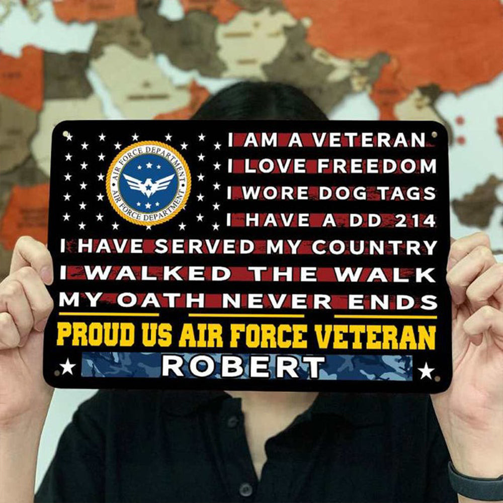 Custom Proud US Air Force Veteran Metal Sign I Am A Veteran I Love Freedom USAF Merchandise