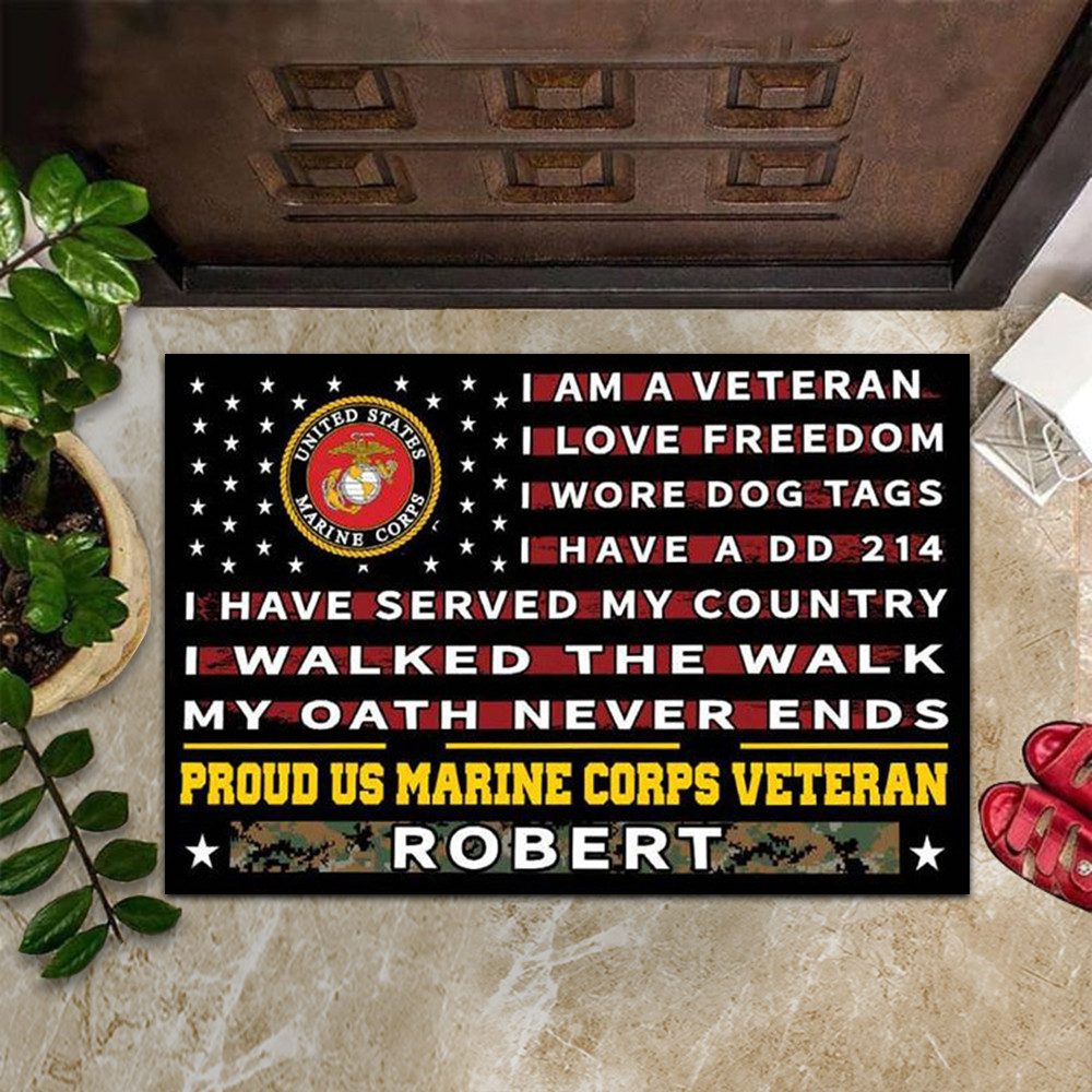 Custom Proud US Marine Corps Veteran Doormat I Am A Veteran I Love Freedom USMC Merchandise Custom Proud US Marine Corps Veteran Doormat I Am A Veteran I Love Freedom USMC Merchandise