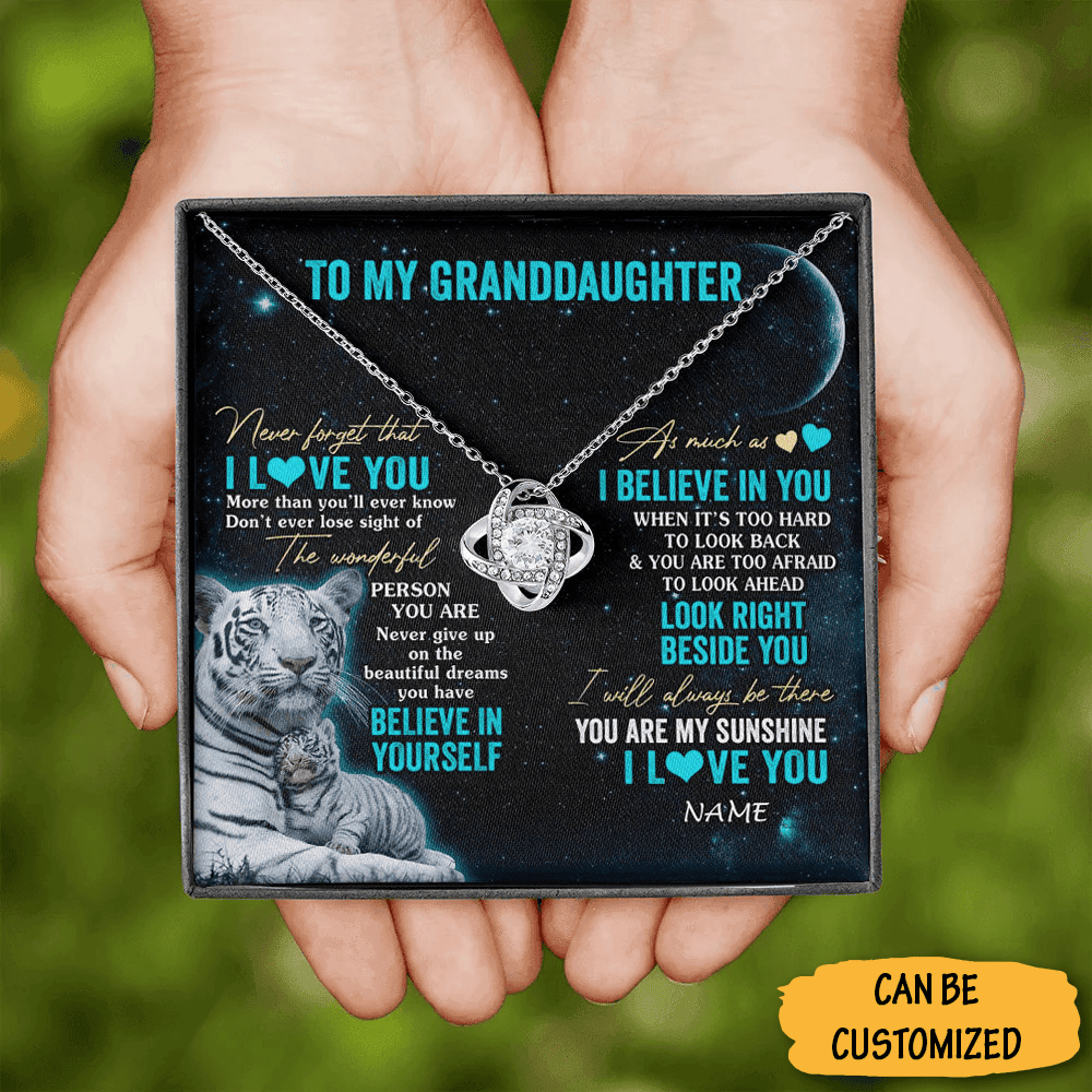 Custom Tiger To My Granddaughter Necklace Love Knot Necklace Sweet 16 Birthday Gifts For Granddaughter Custom Tiger To My Granddaughter Necklace Love Knot Necklace Sweet 16 Birthday Gifts For Granddaughter
