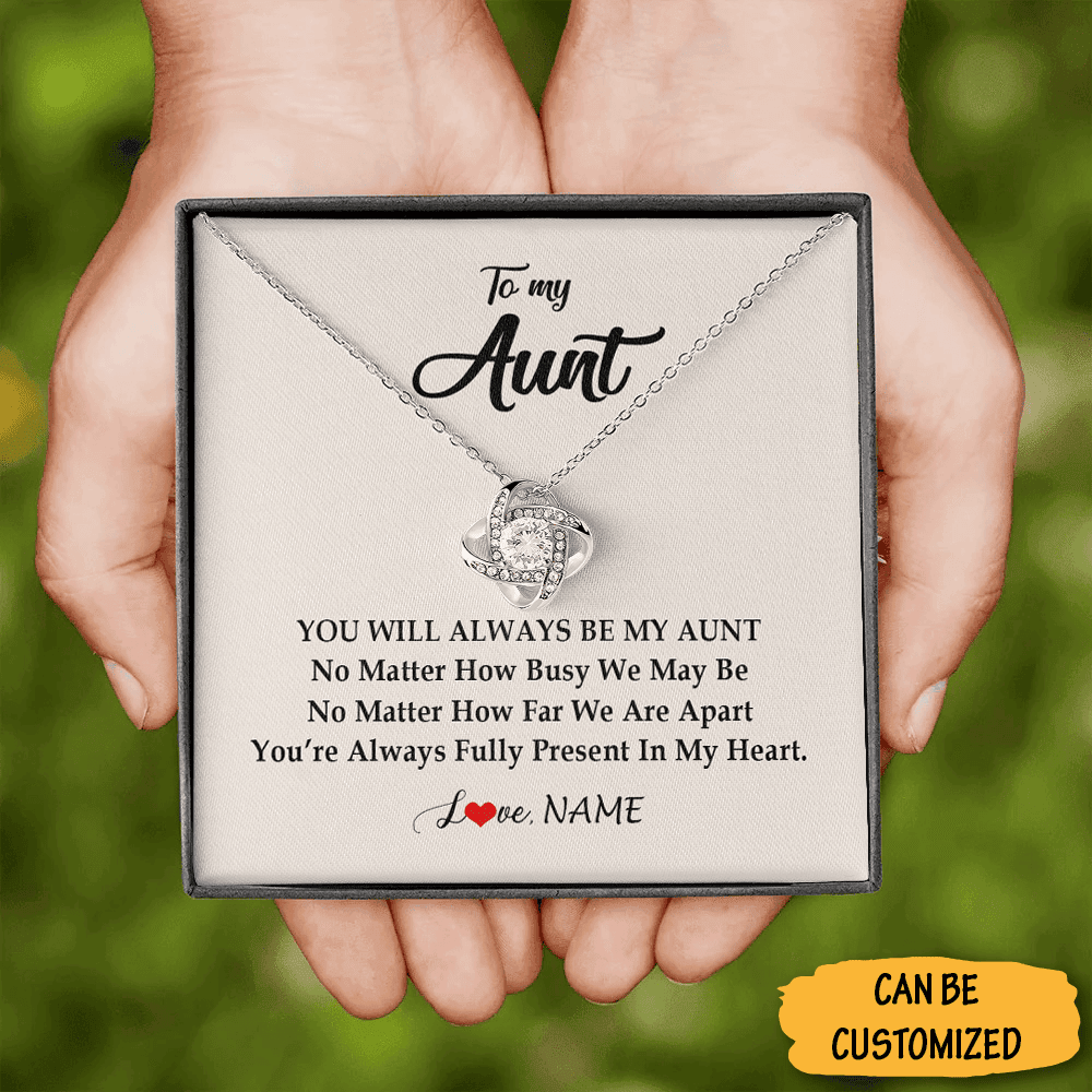 Custom To My Aunt Necklace With Meaningful Messages Silver Love Knot Necklace Thoughtful Gifts For Aunt Custom To My Aunt Necklace With Meaningful Messages Silver Love Knot Necklace Thoughtful Gifts For Aunt
