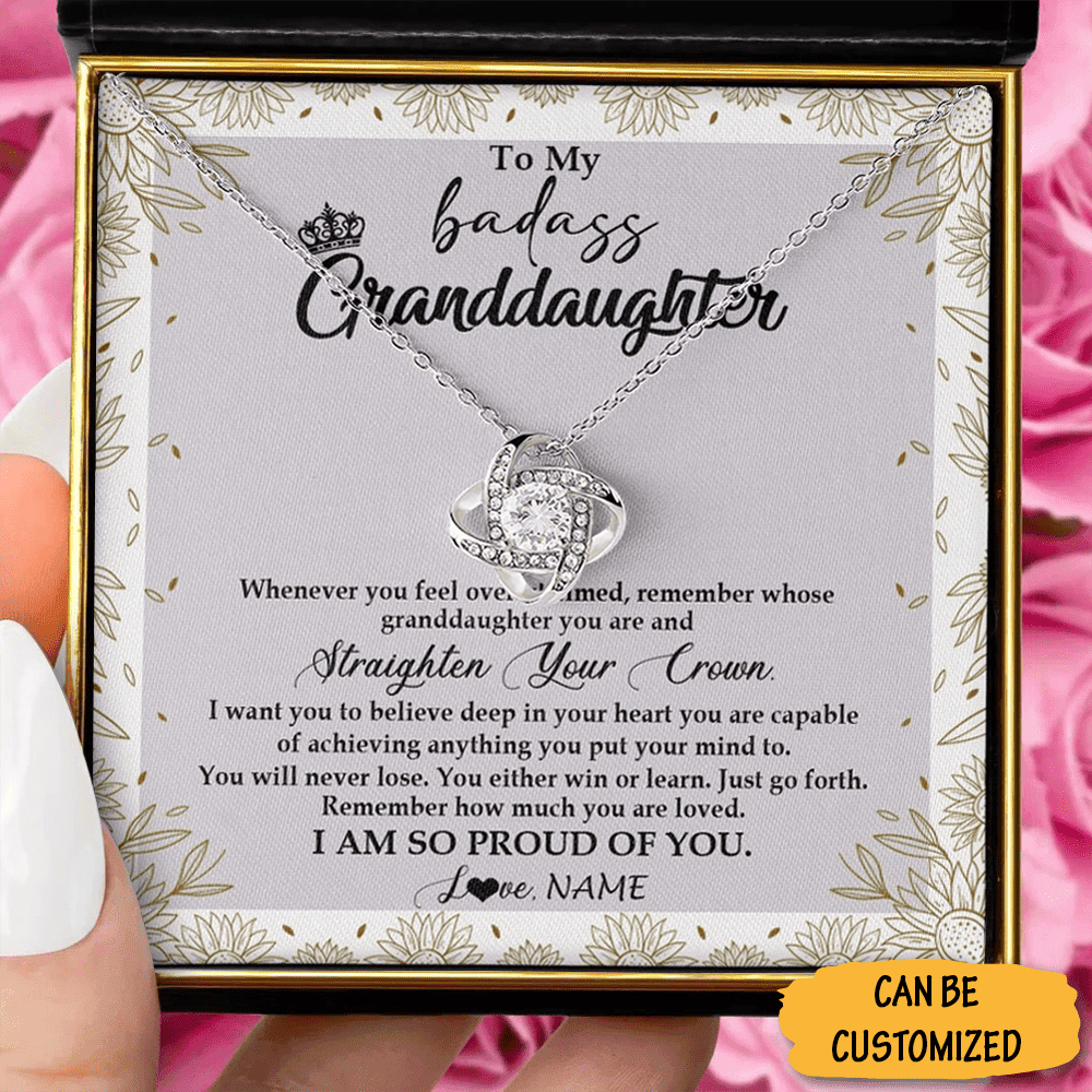 Custom To My Badass Granddaughter Necklace Silver Love Knot Necklace Memorable Gift For Granddaughter Custom To My Badass Granddaughter Necklace Silver Love Knot Necklace Memorable Gift For Granddaughter