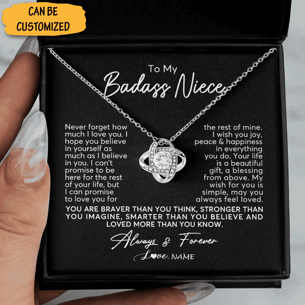 Custom To My Badass Niece Necklace Sterling Silver Love Knot Necklace Special Niece Jewellery Gift Box Custom To My Badass Niece Necklace Sterling Silver Love Knot Necklace Special Niece Jewellery Gift Box
