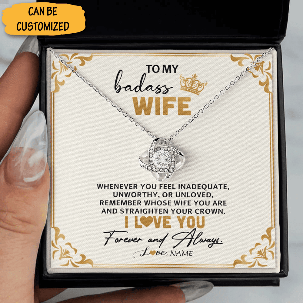 Custom To My Badass Wife Necklace Love Knot Pendant Silver Necklace Best Christmas Gift Ideas For Wife Custom To My Badass Wife Necklace Love Knot Pendant Silver Necklace Best Christmas Gift Ideas For Wife
