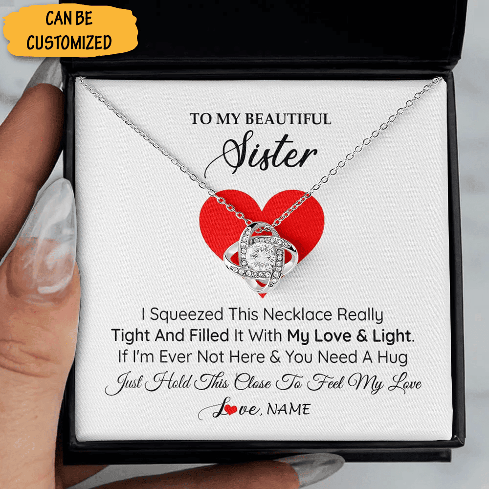 Custom To My Beautiful Sister Necklace With Message Card Love Knot Necklace Best Big Sister Gifts