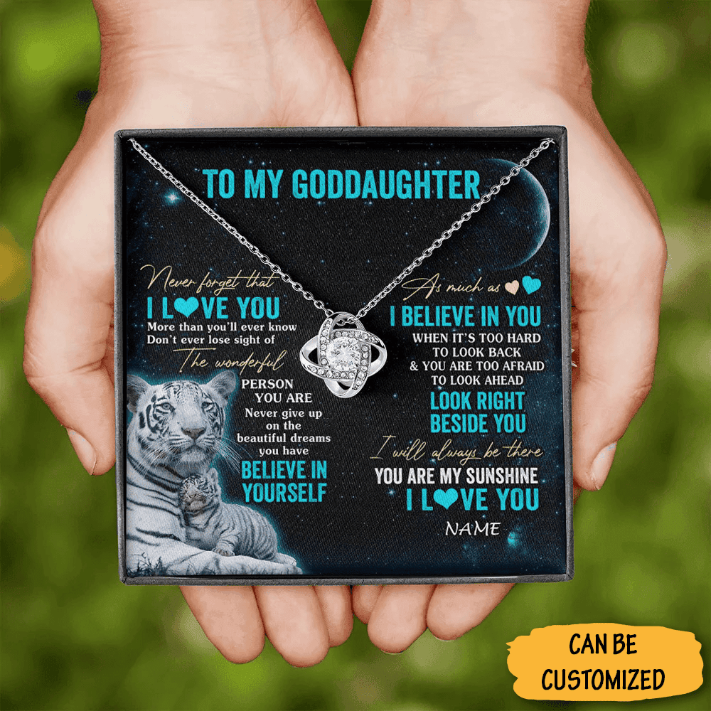 Custom To My Goddaughter Necklace Sterling Silver Love Knot Necklace For Goddaughter With Message Card Custom To My Goddaughter Necklace Sterling Silver Love Knot Necklace For Goddaughter With Message Card