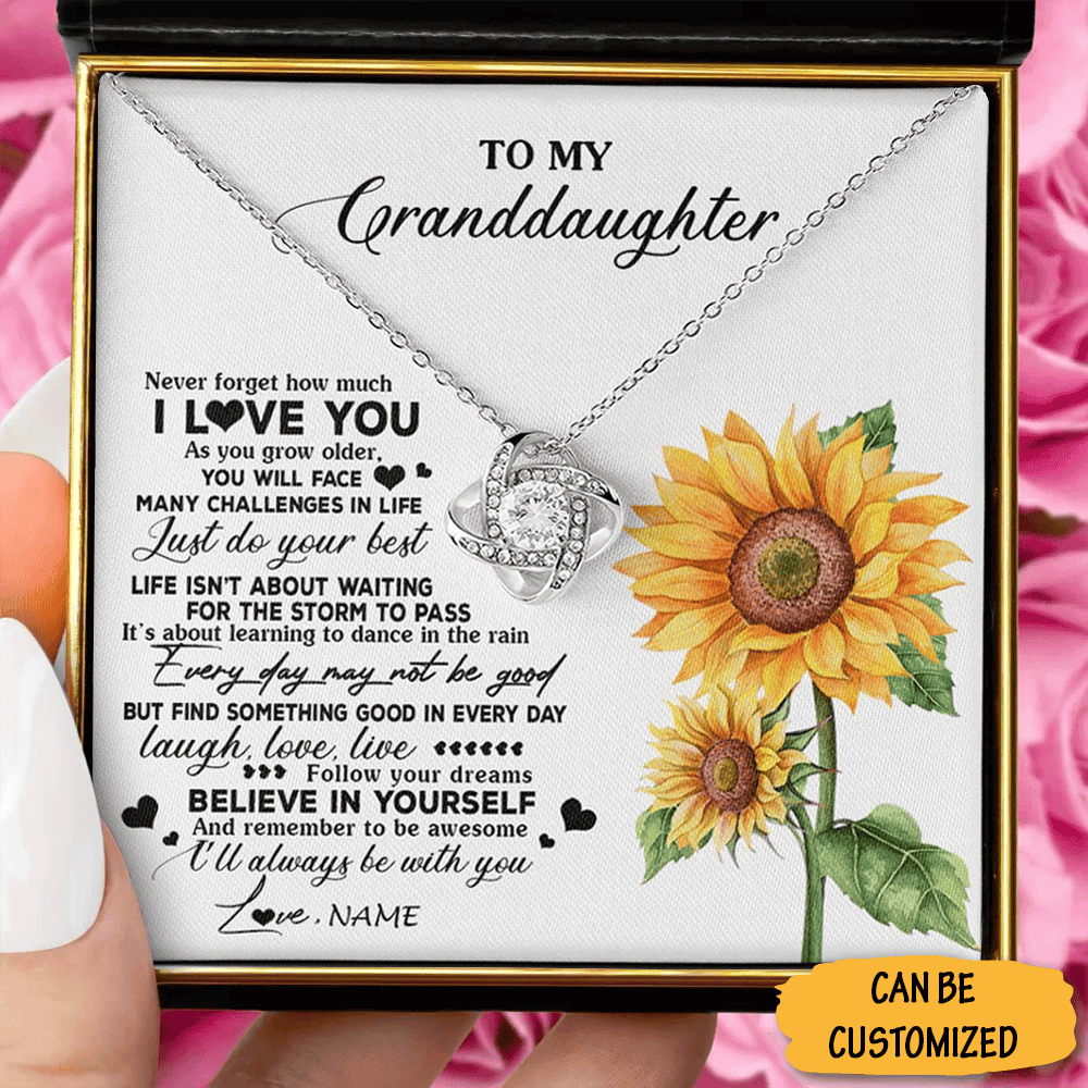 Custom To My Granddaughter Necklace Silver Love Knot Necklace Personalized Jewelry Box For Granddaughter Custom To My Granddaughter Necklace Silver Love Knot Necklace Personalized Jewelry Box For Granddaughter
