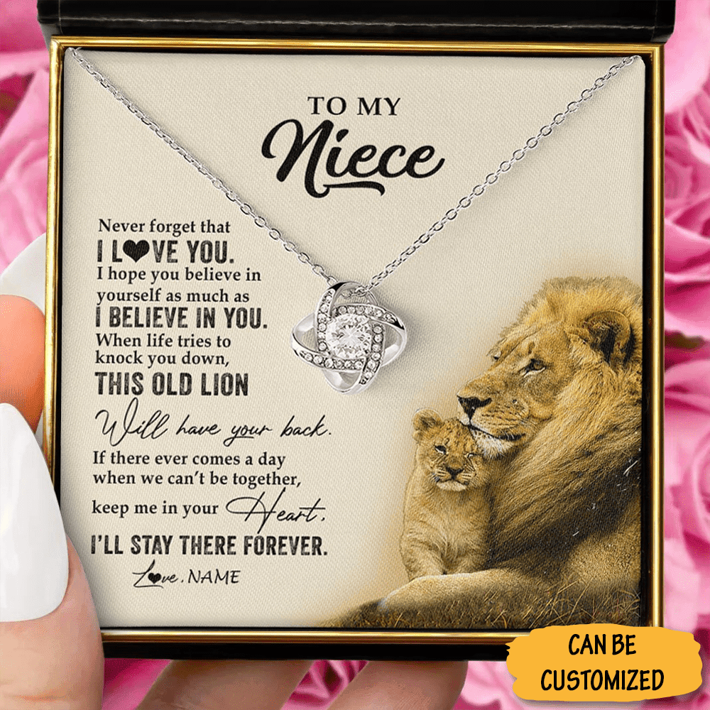 Custom To My Niece Necklace From Uncle This Lion Love Knot Silver Necklace With Meaningful Messages Custom To My Niece Necklace From Uncle This Lion Love Knot Silver Necklace With Meaningful Messages