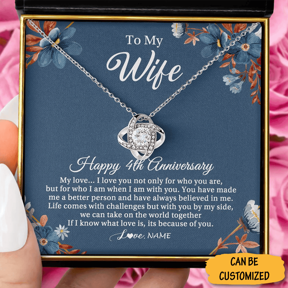 Custom To My Wife Love Knot Necklace Happy 4Th Year Anniversary Necklace Best 4 Years Married Anniversary Gift