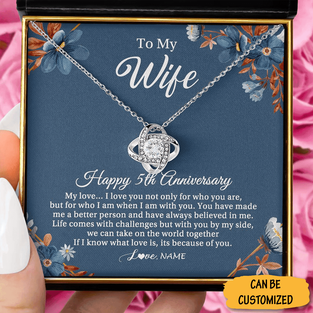 Custom To My Wife Love Knot Necklace Happy 5Th Year Anniversary Necklace Five Year Marriage Anniversary Gift