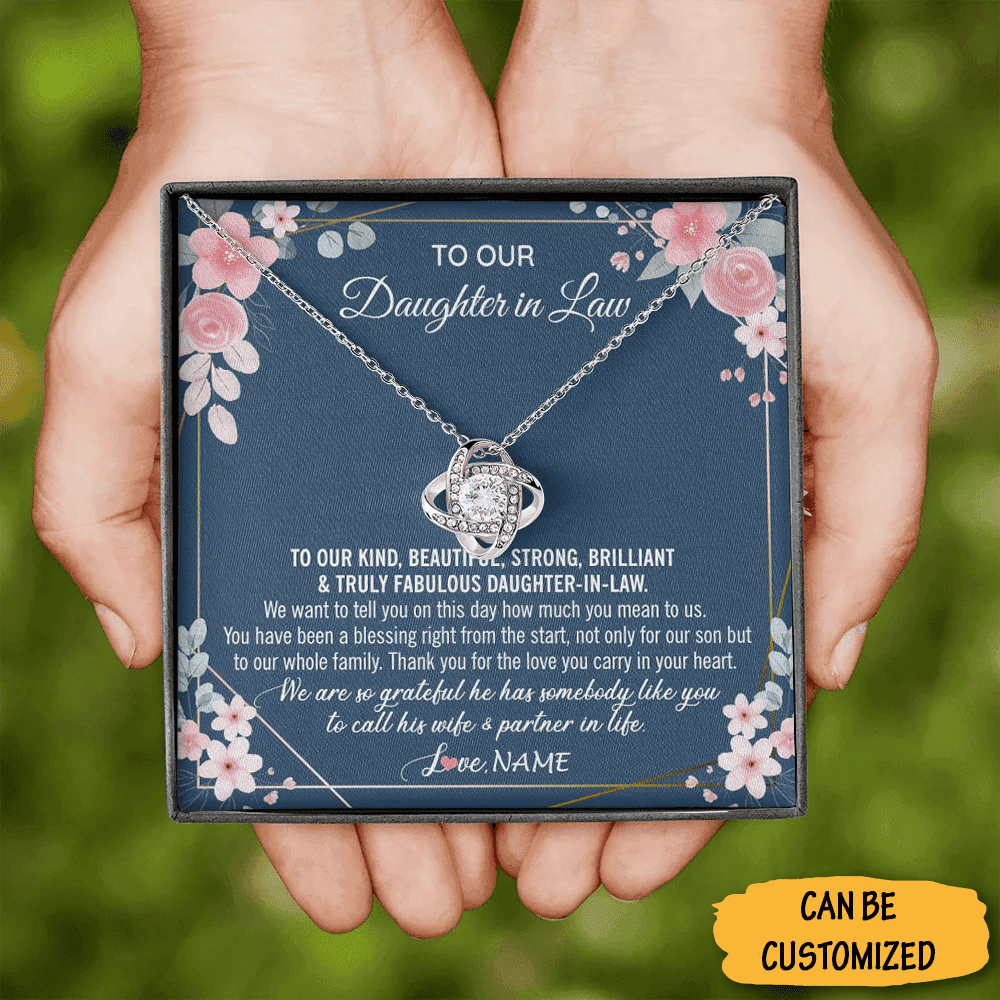 Custom To Our Daughter In Law Necklace With Meaningful Messages Love Knot Necklace Gifts For Daughter In Law Custom To Our Daughter In Law Necklace With Meaningful Messages Love Knot Necklace Gifts For Daughter In Law