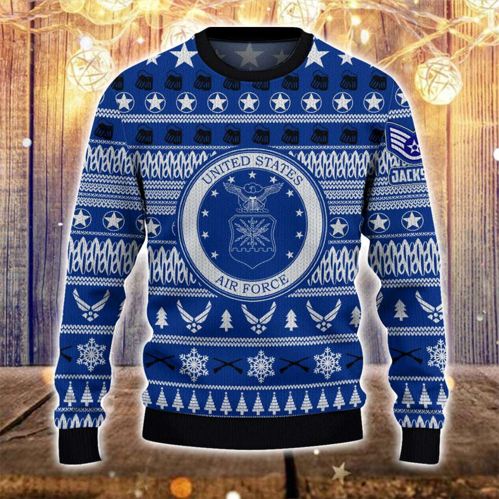 Custom U.S Air Force Ugly Christmas Sweater USAF Air Force Veteran Gift Ideas Custom U.S Air Force Ugly Christmas Sweater USAF Air Force Veteran Gift Ideas