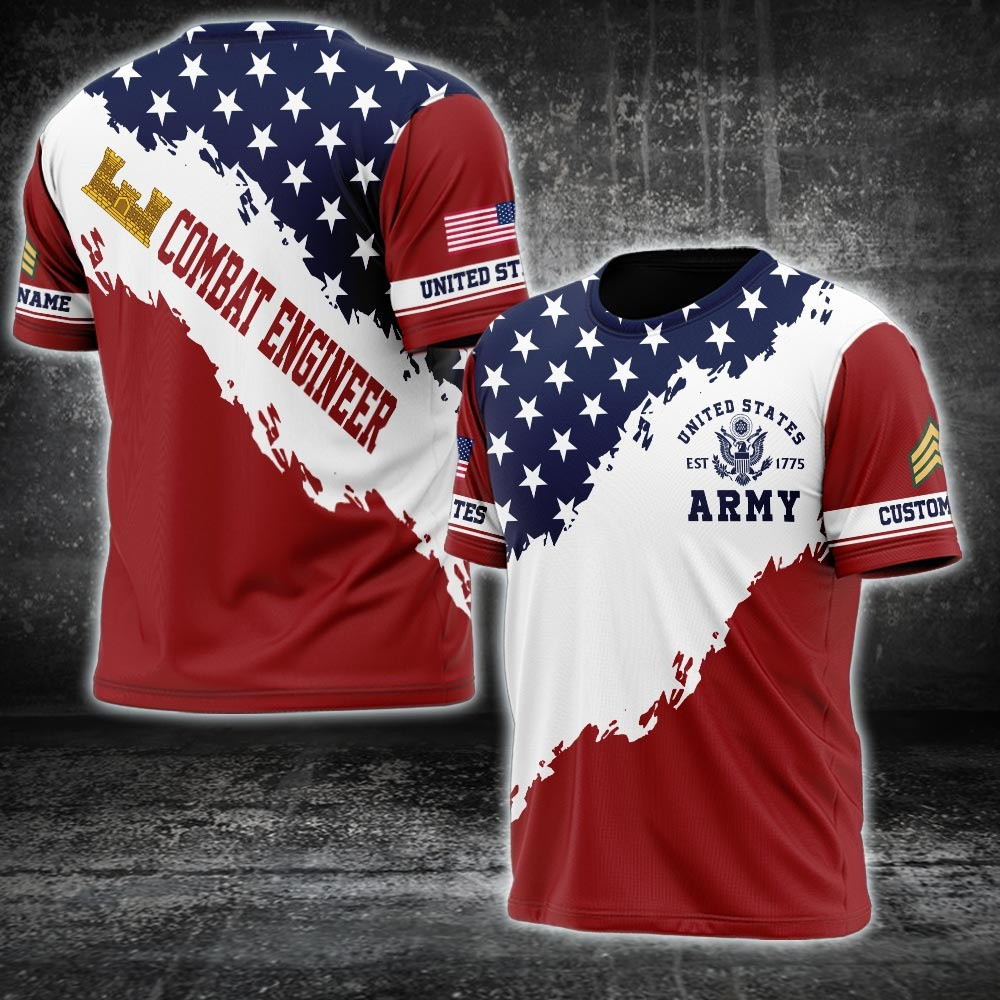 Custom US Army Branch Shirt Combat Engineer T-Shirt Patriotic Merch Gifts For Military Men