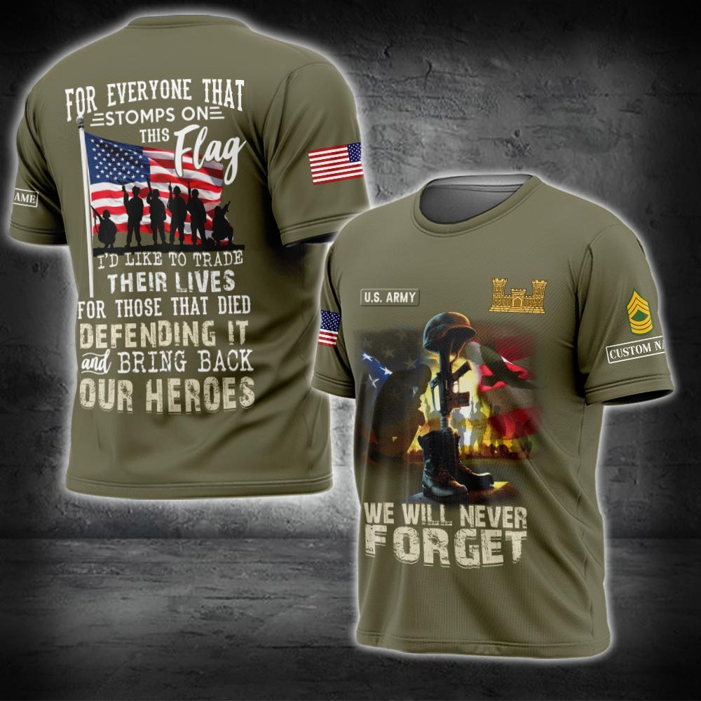 Custom US Army Ratings Shirt We Will Never Forget T-Shirt Honoring Veterans Patriotic Gifts