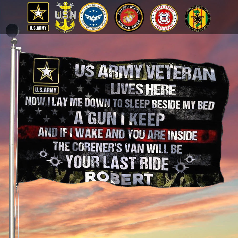 Custom US Army Veteran Lives Here Flag Unique Personalized Gifts For Veterans Custom US Army Veteran Lives Here Flag Unique Personalized Gifts For Veterans