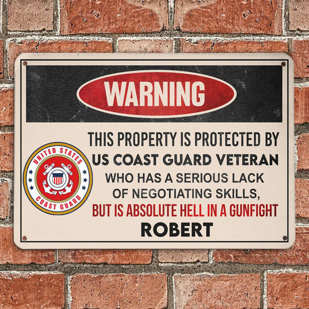 Custom US Coast Guard Veteran Metal Sign Warning This Property Is Protected By USCG Veteran Custom US Coast Guard Veteran Metal Sign Warning This Property Is Protected By USCG Veteran