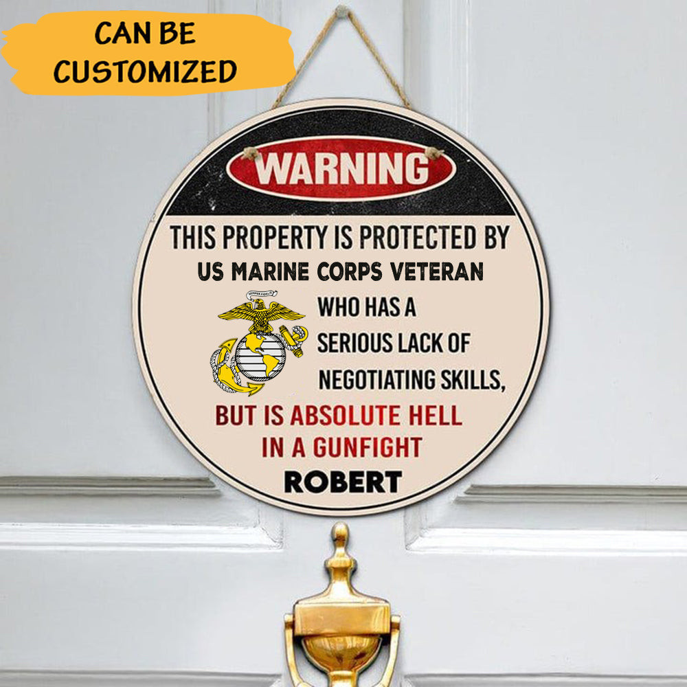 Custom US Marine Corps Veteran Door Sign Warning Property Is Protected By USMC Veteran Custom US Marine Corps Veteran Door Sign Warning Property Is Protected By USMC Veteran