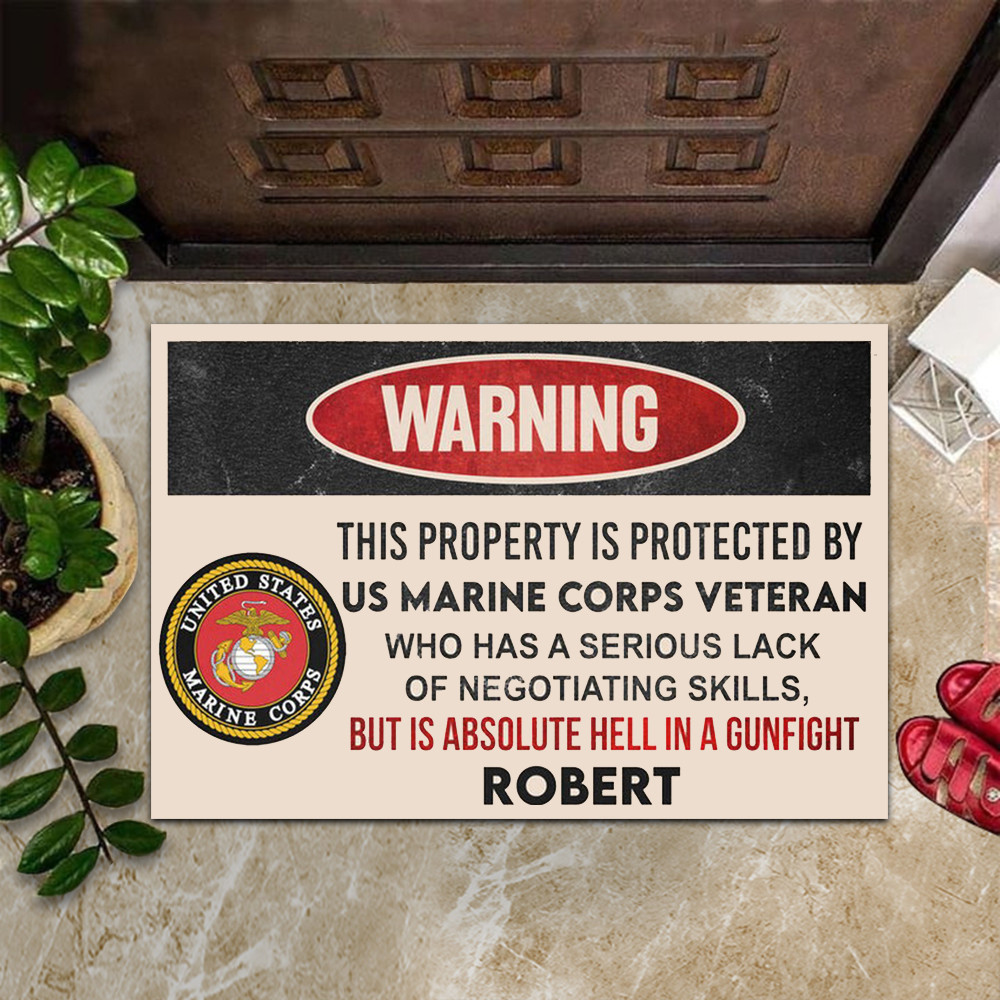 Custom US Marine Corps Veteran Doormat Warning This Property Is Protected By USMC Veteran Mat Custom US Marine Corps Veteran Doormat Warning This Property Is Protected By USMC Veteran Mat