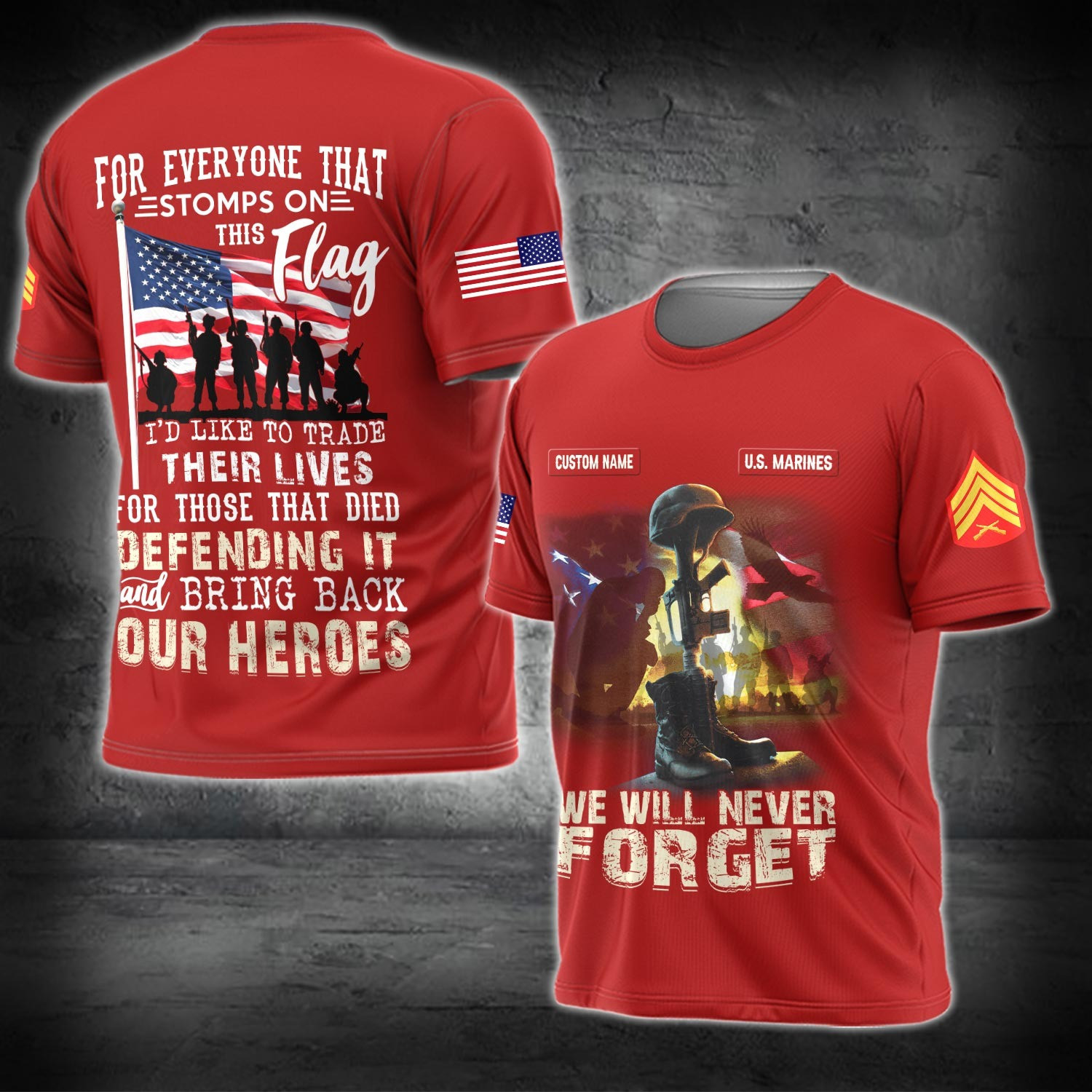 Custom U.S Marine Corps Veteran We Will Never Forget Shirt USMC Memorial Veteran Gifts