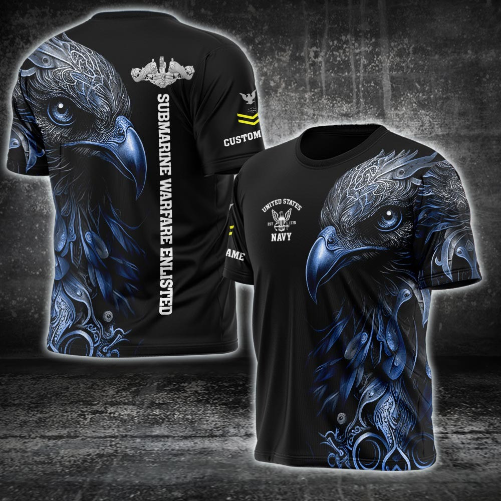 Custom US Navy Badge Shirt Submarine Warfare Enlisted Eagle T-Shirt Proud Navy Patriotic Gift