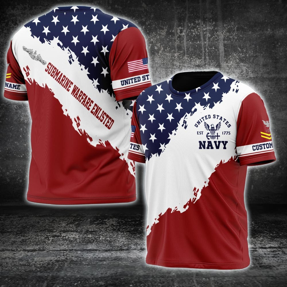 Custom US Navy Badge Shirt Submarine Warfare Enlisted T-Shirt Proud Navy Patriotic Merchandise Custom US Navy Badge Shirt Submarine Warfare Enlisted T-Shirt Proud Navy Patriotic Merchandise